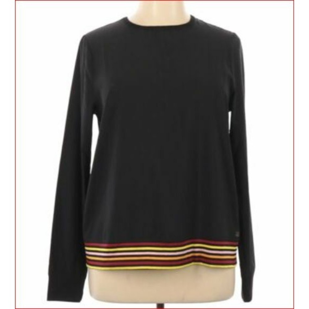 C&C California Womens Long Sleeve Top Black Split Back Striped Hem UM4104A S